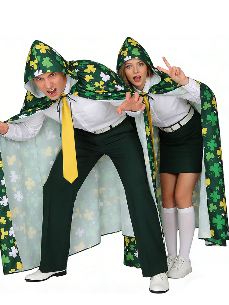 2026 New Arrival Unisex St. Patricks Day Hooded Cloak Shamrock Print Long Cape
